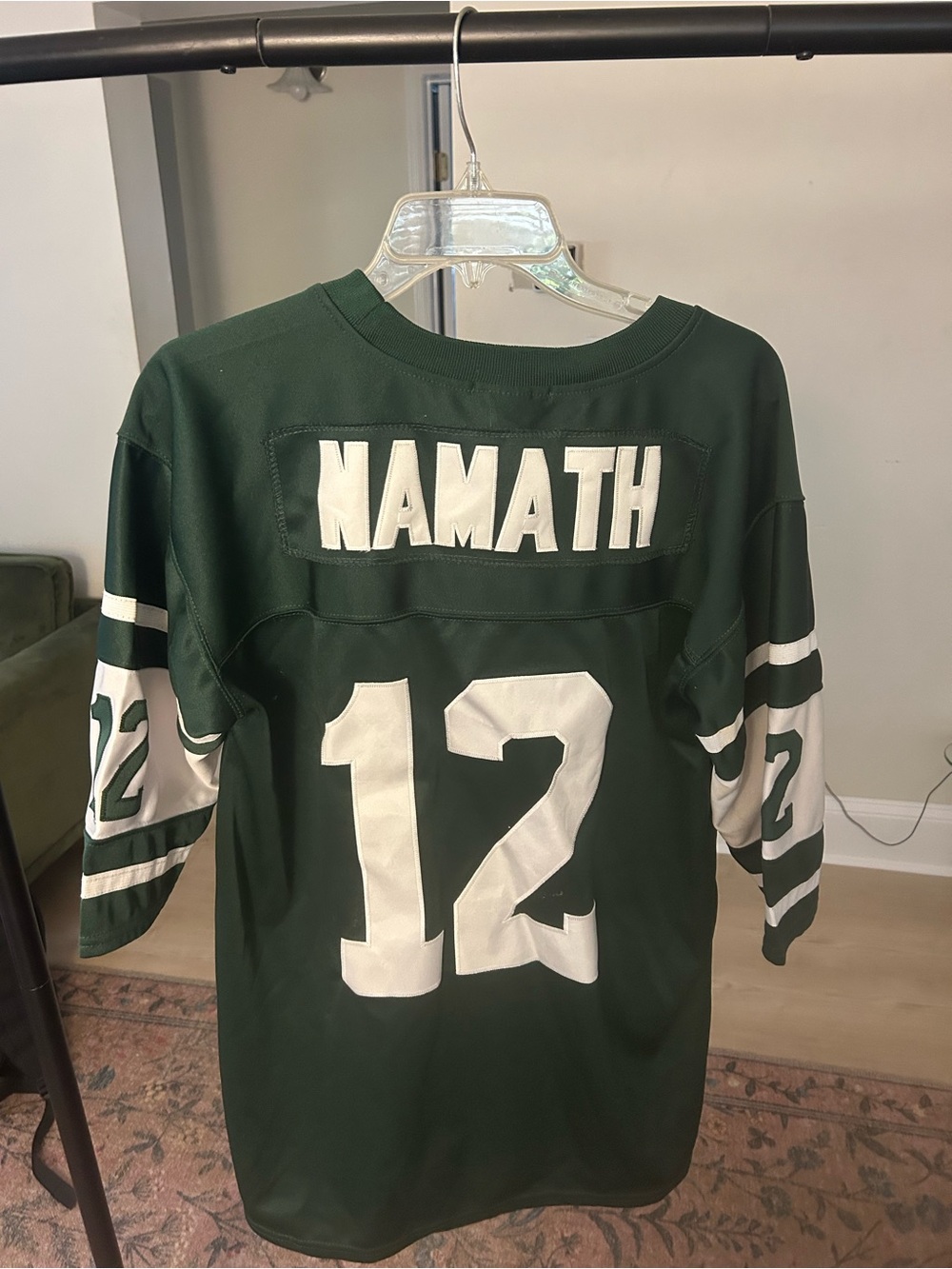 adidas Joe Namath Green Football Jersey with White Number 12